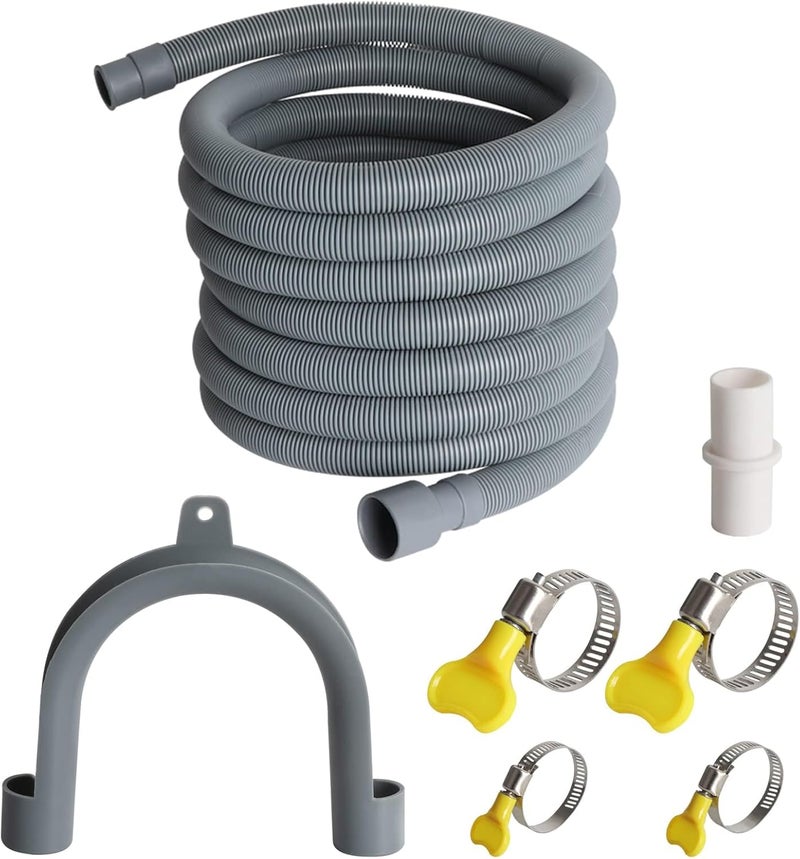 Manste Washer Drain Hose Extension,23FT, Washing Machine Drain Hose Extension，extra Long Washer Drain Hose, U-Bend Holder, Adapter 4 Pcs Clamps - Image 1